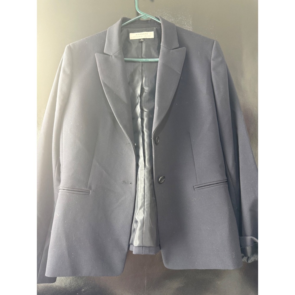 Tahari Arthur S‎ Levine Womens Navy Blue Two Button Blazer Jacket 12 33RRM369